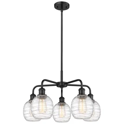 Innovations Lighting Belfast 24"w 5 Light Matte Black Stem Hung Chandelier With Deco Swirl