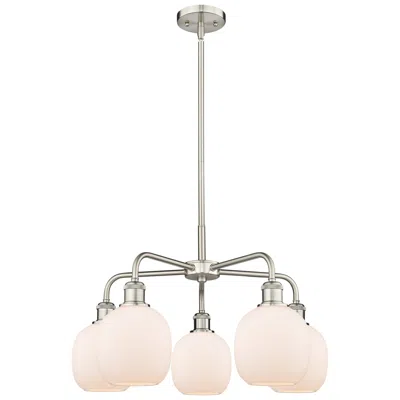Innovations Lighting Belfast 24"w 5 Light Satin Nickel Stem Hung Chandelier With White Shad