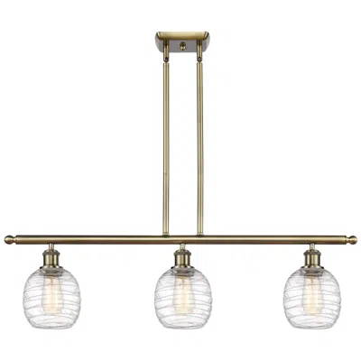 Innovations Lighting Belfast 3 Light 36" Island Light - Antique Brass  - Deco Swirl Shade In Multi