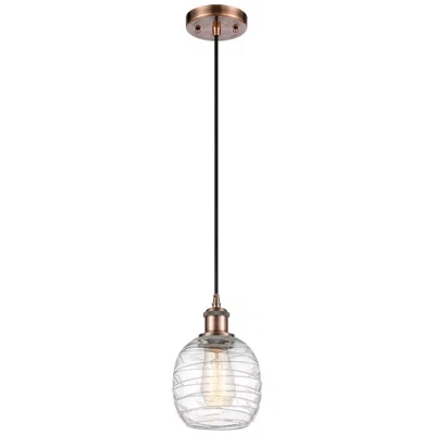 Innovations Lighting Belfast 6" Antique Copper Cord Hung Mini Pendant W/ Deco Swirl Shade