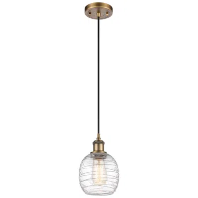 Innovations Lighting Belfast 6" Brushed Brass Cord Hung Mini Pendant W/ Deco Swirl Shade
