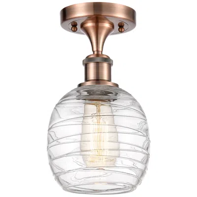 Innovations Lighting Belfast  6" Semi-flush Mount - Antique Copper - Deco Swirl Shade