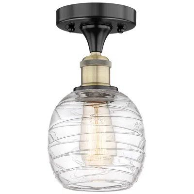 Innovations Lighting Belfast 6" Wide Black Antique Brass Flush Mount With Deco Swirl Glass