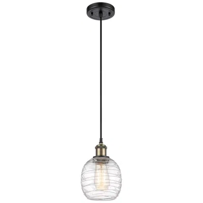Innovations Lighting Belfast 6" Wide Black Brass Corded Mini Pendant W/ Deco Swirl Shade