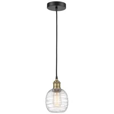 Innovations Lighting Belfast 6" Wide Black Brass Corded Mini Pendant W/ Deco Swirl Shade