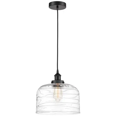 Innovations Lighting Bell 11 1/2"w Matte Black Mini Pendant W/ Deco Swirl Glass