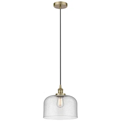 Innovations Lighting Bell 12" Antique Brass Mini Pendant W/ Seedy Shade In White