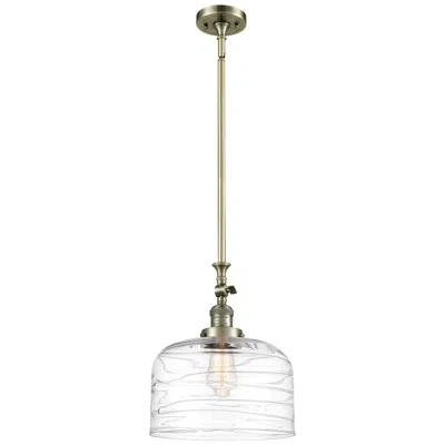 Innovations Lighting Bell 12" Antique Brass Stem Hung Mini Pendant W/ Clear Deco Swirl Shad