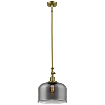 Innovations Lighting Bell 12" Antique Brass Stem Hung Mini Pendant W/ Plated Smoke Shade