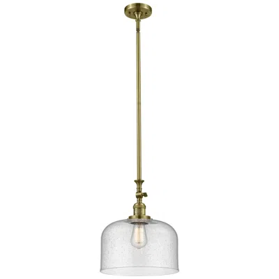 Innovations Lighting Bell 12" Antique Brass Stem Hung Mini Pendant W/ Seedy Shade