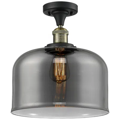Innovations Lighting Bell 12" Black Antique Brass Semi Flush Mount W/ Plated Smoke Shade