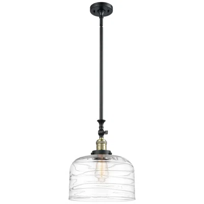 Innovations Lighting Bell 12" Black Antique Brass Stemmed Mini Pendant W/ Deco Swirl Shade
