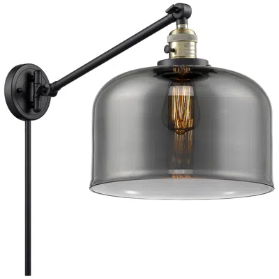 Innovations Lighting Bell 12" Black Antique Brass Swing Arm W/ Plated Smoke Shade