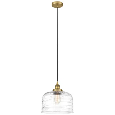 Innovations Lighting Bell 12" Brushed Brass Mini Pendant W/ Clear Deco Swirl Shade