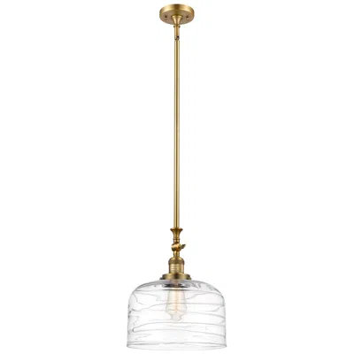 Innovations Lighting Bell 12" Brushed Brass Stem Hung Mini Pendant W/ Clear Deco Swirl Shad