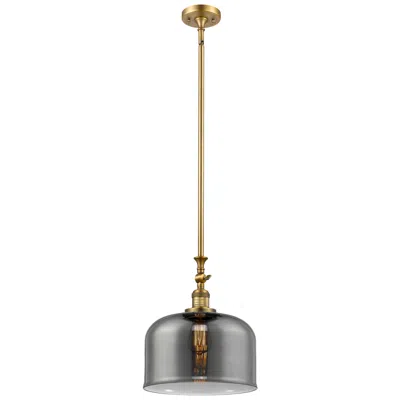 Innovations Lighting Bell 12" Brushed Brass Stem Hung Mini Pendant W/ Plated Smoke Shade