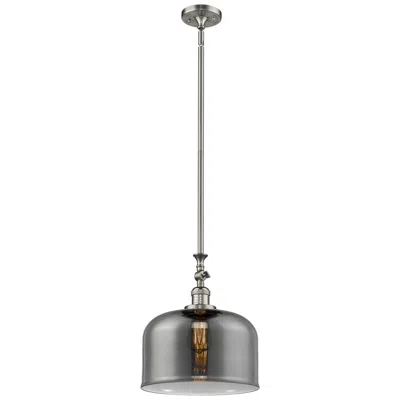 Innovations Lighting Bell 12" Brushed Satin Nickel Stem Hung Mini Pendant W/ Plated Smoke S