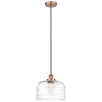 Innovations Lighting Bell 12" Led Mini Pendant - Antique Copper - Clear Deco Swirl Shade