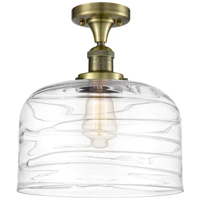 Innovations Lighting Bell 12" Led Semi-flush Mount - Antique Brass - Clear Deco Swirl Shade