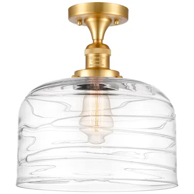 Innovations Lighting Bell 12" Led Semi-flush Mount - Satin Gold - Clear Deco Swirl Shade