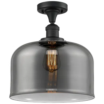 Innovations Lighting Bell 12" Matte Black Semi Flush Mount W/ Plated Smoke Shade