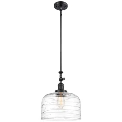 Innovations Lighting Bell 12" Matte Black Stem Hung Mini Pendant W/ Clear Deco Swirl Shade