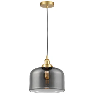 Innovations Lighting Bell 12" Satin Gold Mini Pendant W/ Plated Smoke Shade