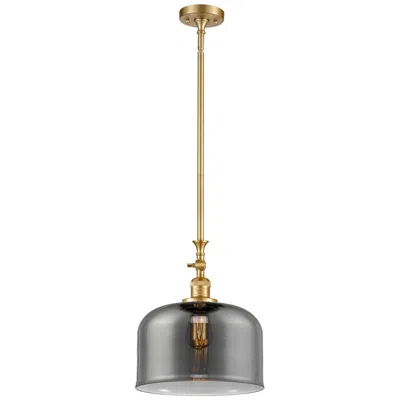 Innovations Lighting Bell 12" Satin Gold Stem Hung Mini Pendant W/ Plated Smoke Shade