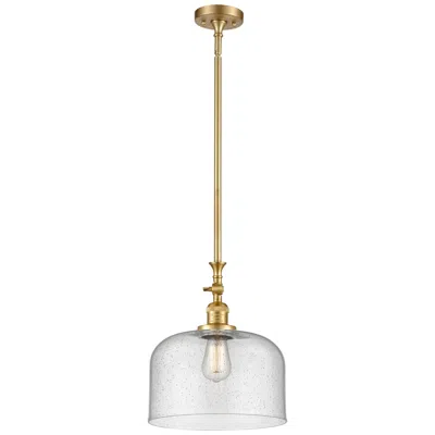 Innovations Lighting Bell 12" Satin Gold Stem Hung Mini Pendant W/ Seedy Shade
