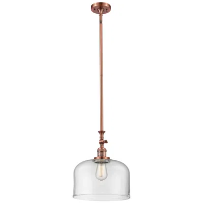 Innovations Lighting Bell 12" Stem Hung Led Mini Pendant - Antique Copper - Clear Shade