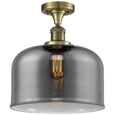 Innovations Lighting Bell 12" Wide Antique Brass Semi Flush Mount W/ Plated Smoke Shade