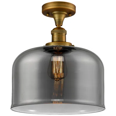 Innovations Lighting Bell 12" Wide Brushed Brass Semi Flush Mount W/ Plated Smoke Shade In Gray