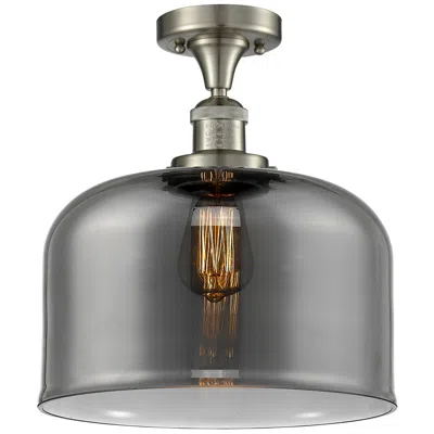 Innovations Lighting Bell 12" Wide Brushed Satin Nickel Semi Flush Mount W/ Plated Smoke Sh