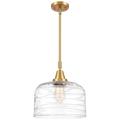 Innovations Lighting Bell 12" Wide Satin Gold And Clear Swirl Glass Mini Pendant