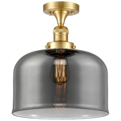 Innovations Lighting Bell 12" Wide Satin Gold Semi Flush Mount W/ Plated Smoke Shade