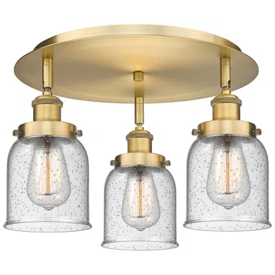 Innovations Lighting Bell 16.75" Wide 3 Light Brushed Brass Flush Mount With Seedy Glass Sh