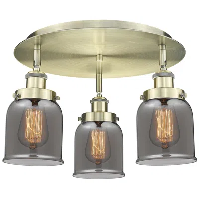 Innovations Lighting Bell 16.75"w 3 Light Antique Brass Flush Mount W/ Plated Smoke Glass S