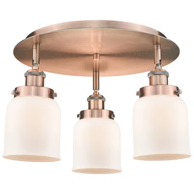 Innovations Lighting Bell 16.75"w 3 Light Antique Copper Flush Mount W/ Matte White Glass S