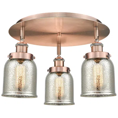 Innovations Lighting Bell 16.75"w 3 Light Antique Copper Flush Mount W/ Mercury Glass Shade