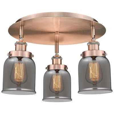 Innovations Lighting Bell 16.75"w 3 Light Antique Copper Flush Mount W/ Plated Smoke Glass