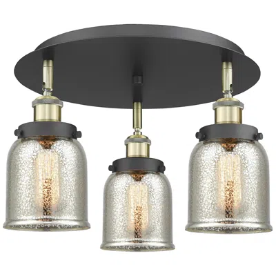 Innovations Lighting Bell 16.75"w 3 Light Black Antique Brass Flush Mount W/ Mercury Glass