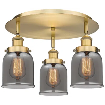 Innovations Lighting Bell 16.75"w 3 Light Brushed Brass Flush Mount W/ Plated Smoke Glass S