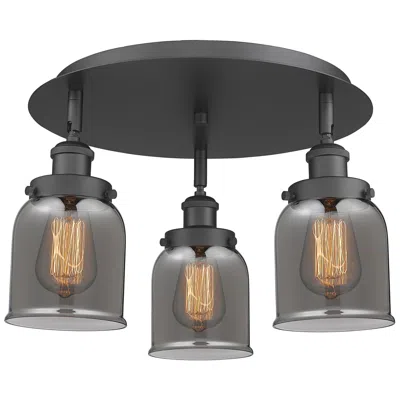 Innovations Lighting Bell 16.75"w 3 Light Matte Black Flush Mount With Plated Smoke Glass S