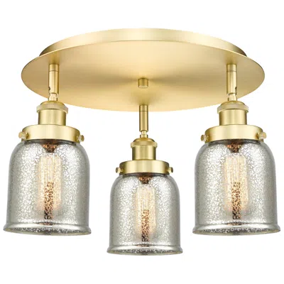 Innovations Lighting Bell 16.75"w 3 Light Satin Gold Flush Mount W/ Mercury Glass Shade