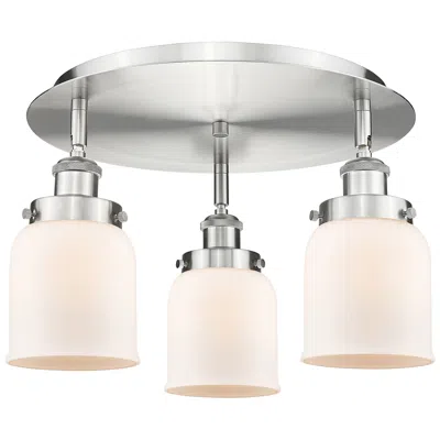 Innovations Lighting Bell 16.75"w 3 Light Satin Nickel Flush Mount With Matte White Glass S