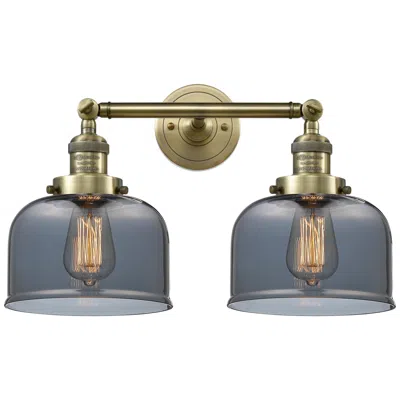 Innovations Lighting Bell 19" 2-light Antique Brass Bath Light W/ Plated Smoke Shade