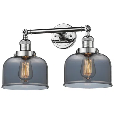 Innovations Lighting Bell 19" 2-light Polished Chrome Bath Light W/ Plated Smoke Shade In Blue