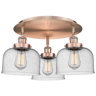 Innovations Lighting Bell 19.75" Wide 3 Light Antique Copper Flush Mount With Seedy Glass S