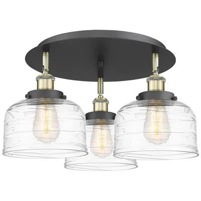 Innovations Lighting Bell 19.75"w 3 Light Black Antique Brass Flush Mount W/ Deco Swirl Sha