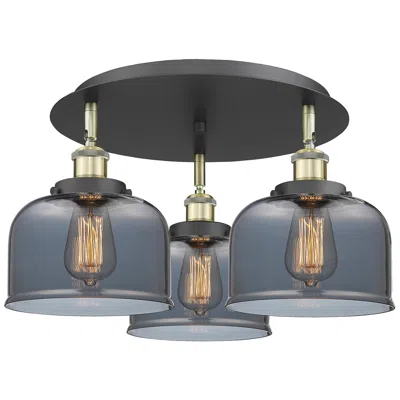 Innovations Lighting Bell 19.75"w 3 Light Black Antique Brass Flush Mount W/ Smoke Glass Sh
